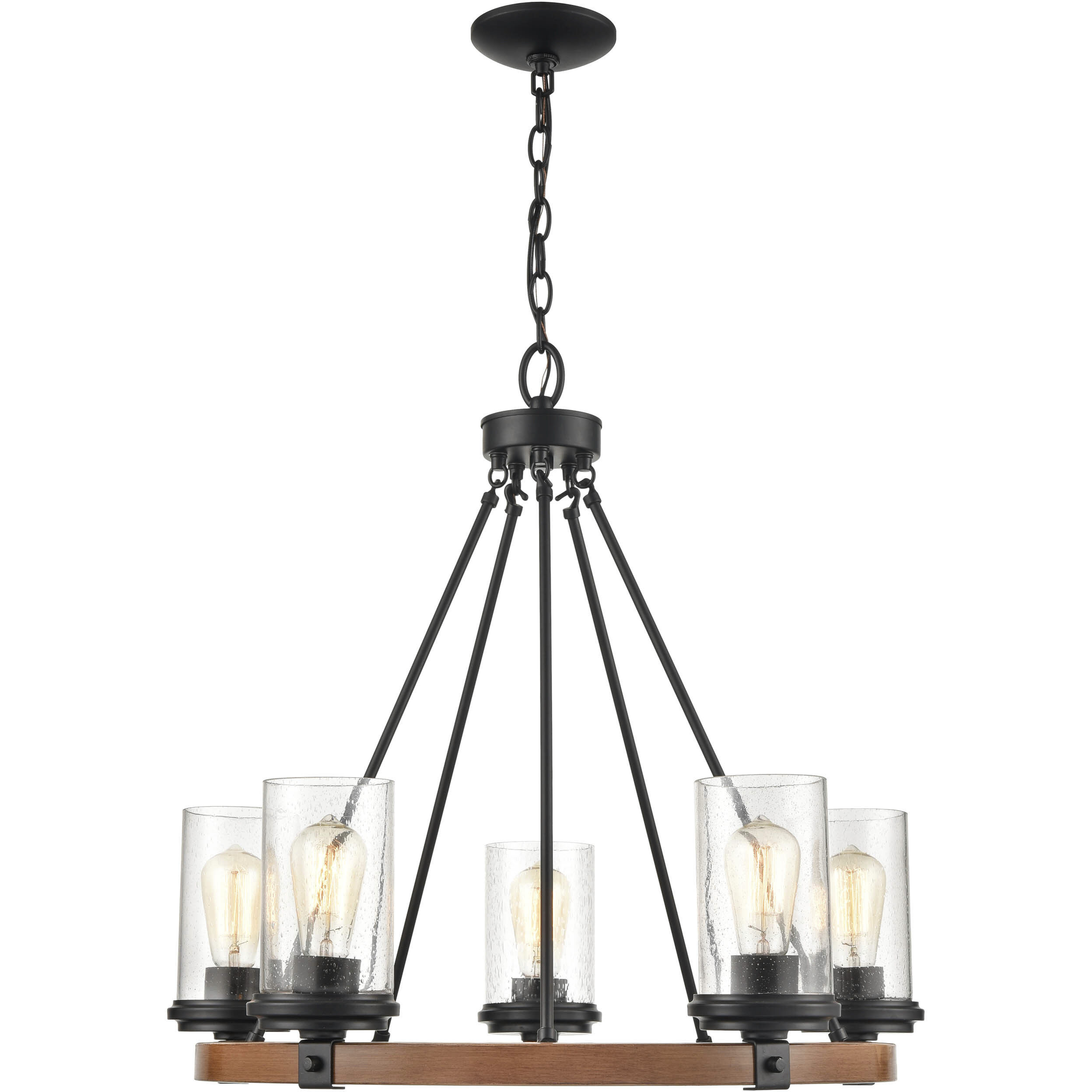 Taos 5 Light 26 inch Matte Black/Wood Grain Chandelier Ceiling Light